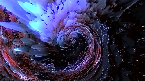 Abstrakte Explosion einer Flüssigkeit, die ihre Textur in lila Tönen verändert
