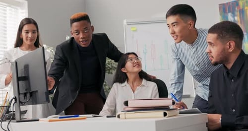 Employees of Corporation Spend Morning Working Hard on New Project They Stare at Computer Monitor