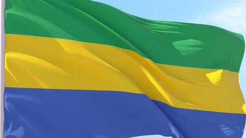 Gabon National Flag Waving in Realistic Fabric Simulation