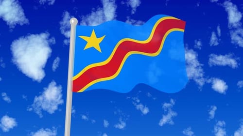Democratic Republic of Congo Flag Waving Animation on Blue Sky