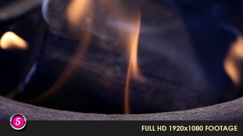 Wood Burning in Fire with Flickering Flames