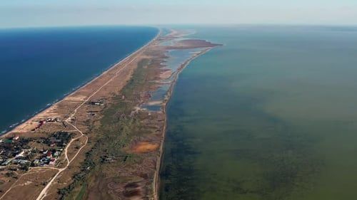 Beautiful flight in summer over salt lakes. Dry lakes. Green grass. Nice aerial flight.