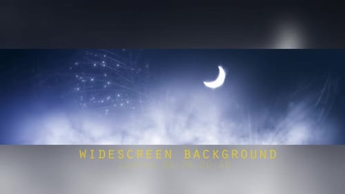 Ethereal Crescent Moon with Sparkling Particles Widescreen Background