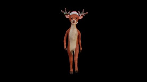Christmas Reindeer Walking Animation with Santa Hat and Lights
