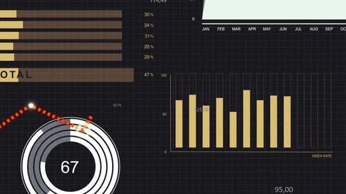 Growth Charts of the Financial Bonds on Animation Infographic of Stock Market