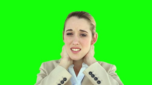 Woman Rubbing Sore Neck on Green Screen