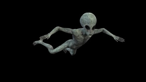 3D Animated Gray Alien Creature Swims on Black Screen
