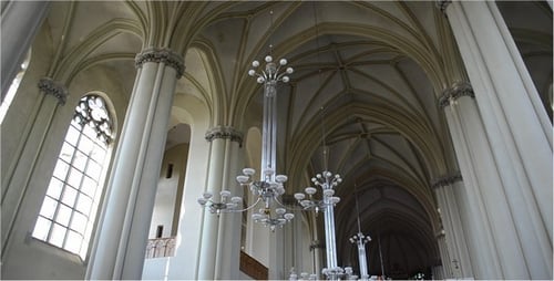 Inside Beautiful Church with Stained Glass Windows