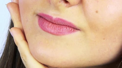 Glamorous Woman with Beautiful Pink Lipstick