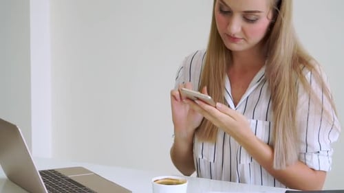 Blonde Business Woman Working at Modern Office