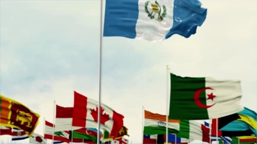 Guatemala National Flag Waving Among International Flags
