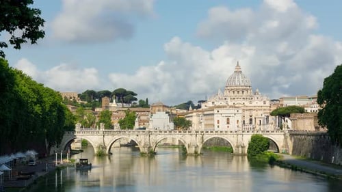 Time Lapse River Tiber in Rome and St Peter’s Basilica in Vatican City