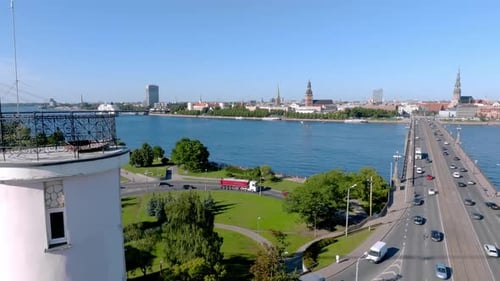 Einrichtung einer Vogelperspektive von Riga, der Skyline von Riga, Lettland