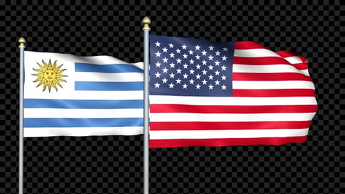 Waving Flags of Uruguay and USA with Alpha Channel