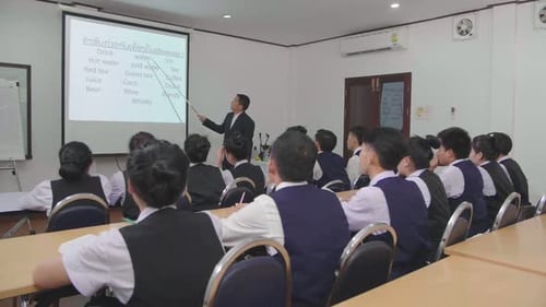Instructor Lecturing Students in Corporate Classroom Setting