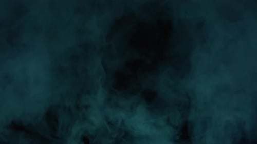 Cyan Smoke Swirling on Black Background