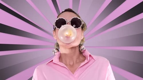Woman Blowing Bubble Gum Bubble with Style