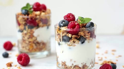 Delicious Yogurt Parfait with Granola and Fresh Berries