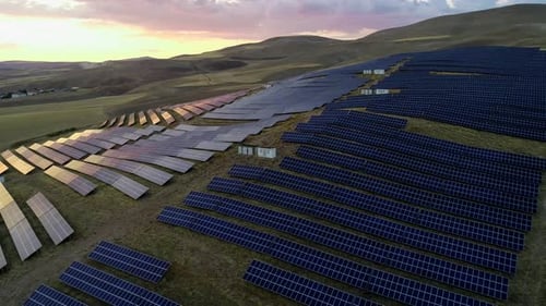 Solar Energy Panels At Sunset
