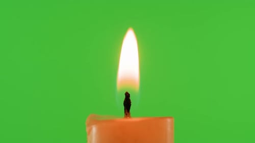 Burning Wax Candle on Green Chroma Key Background