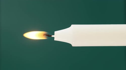 Single Candle Is Lit on a Green Background. Blowing Out Candles, Smoke
