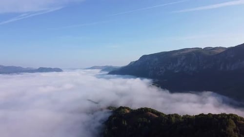Apuseni Mountains Covered In Clouds Aerial View, Romania