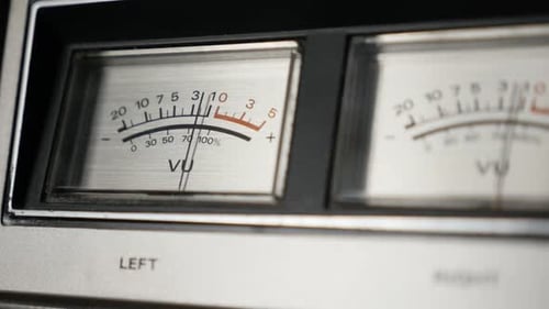 Shallow DOF of standard volume indicator VU scale 1080p FullHD footage - Vintage audio device analog