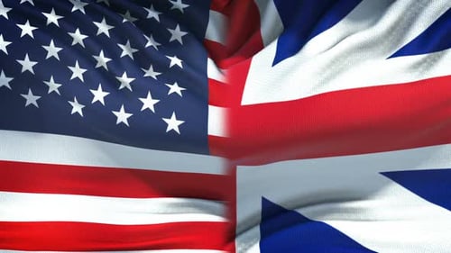 Waving American and British Flags Diplomatic Animation