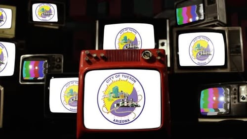 Vintage Televisions Displaying Tucson Flags