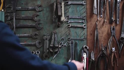Stand with Wrenches at Workshop