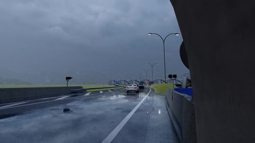 Vehicles Passing Through Tunnel in Rainy Weather