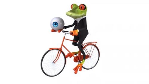 Surreal 3D Animated Frog in Suit Rides Bicycle with Eyeball