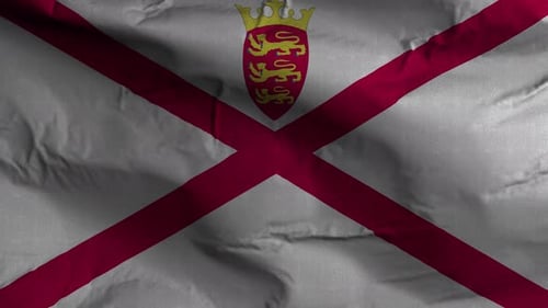 Realistic Jersey Flag Waving in Wind with Fabric Texture