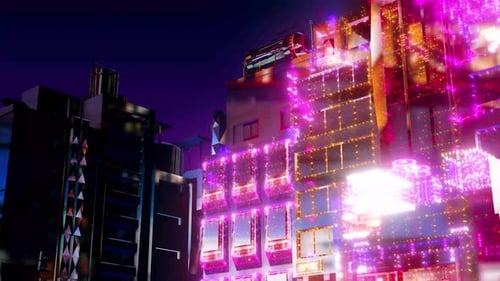 Futuristic Cityscape Digital Data Flow Network Animation