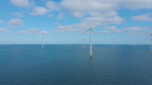 Huge Windmill Turbines Offshore Windmill Farm in the Ocean Westermeerwind Park Windmills Isolated at
