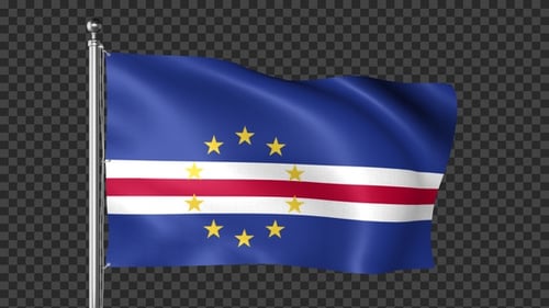 Waving Cape Verde Flag on Flagpole with Alpha Channel