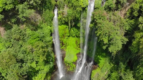 Aerial Shot of the Biggest Waterfall on the Bali Island - the Sekumpul Waterfall