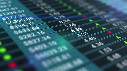 Börsen- oder Börseninformationen mit Preis-, Änderungs- und Volumendaten. Animationen