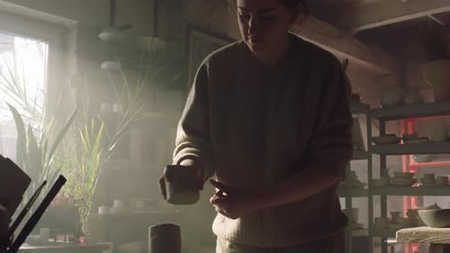 Craftswoman Is Working In Pottery Workshop