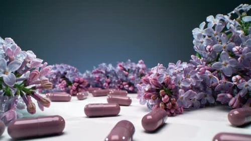 Allergen Lilac Flowers And Medical Pills
