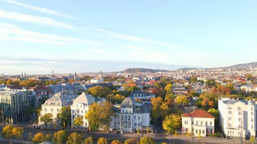 Aerial of the hills of Budapest with its historical neighborhoods
