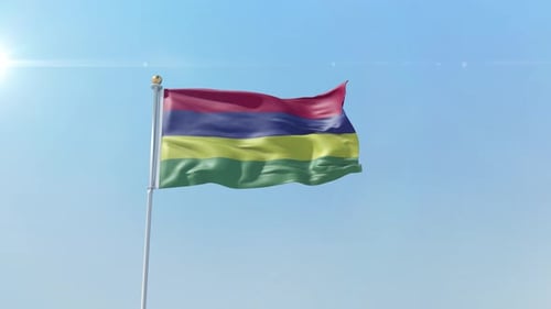 Realistic Mauritius Flag Waving Against a Clear Sky
