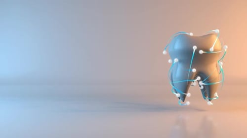 Health concept of a rendered tooth with particles