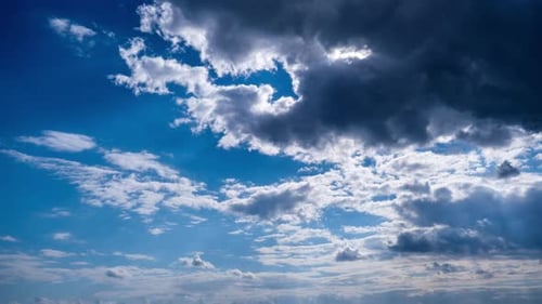 Timelapse of Cumulus Clouds Moving Under the Sun in the Blue Sky Cloud Space