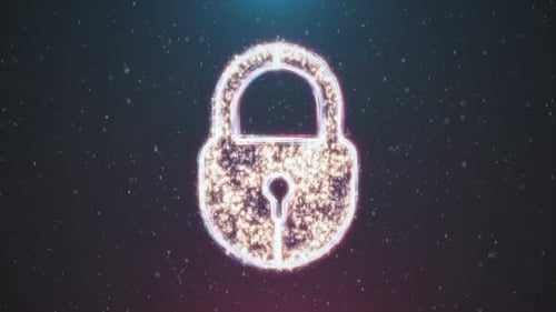 Digital Security Padlock Reveal Intro with Data Particles