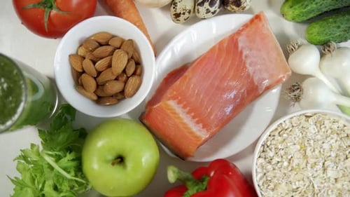 Raw Salmon Almonds Green Apple