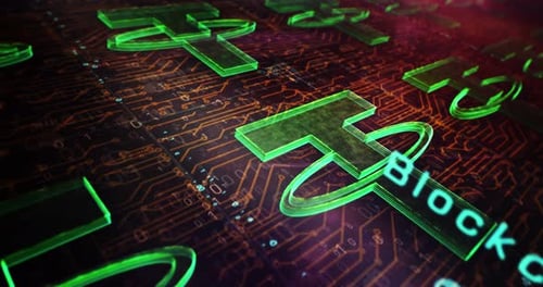 Futuristic Blockchain Cryptocurrency USDT Symbols on Digital Circuit Board