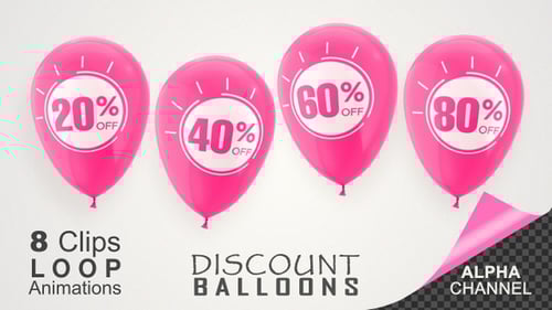 Animated Pink Discount Balloons Loop for Sales Promotions