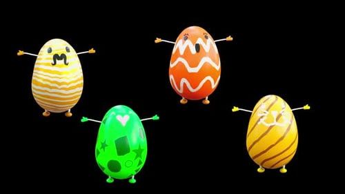 Wobbling Cartoon Easter Eggs Set Alpha Channel