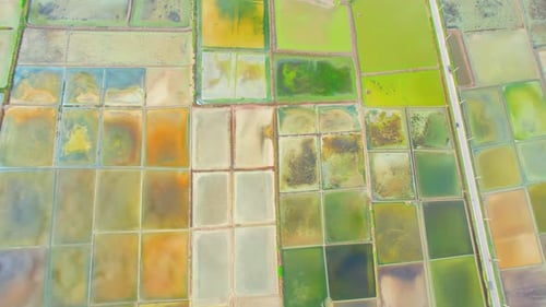 An aerial view of salt production at Mae Klong, Samut Songkhram, Thailand